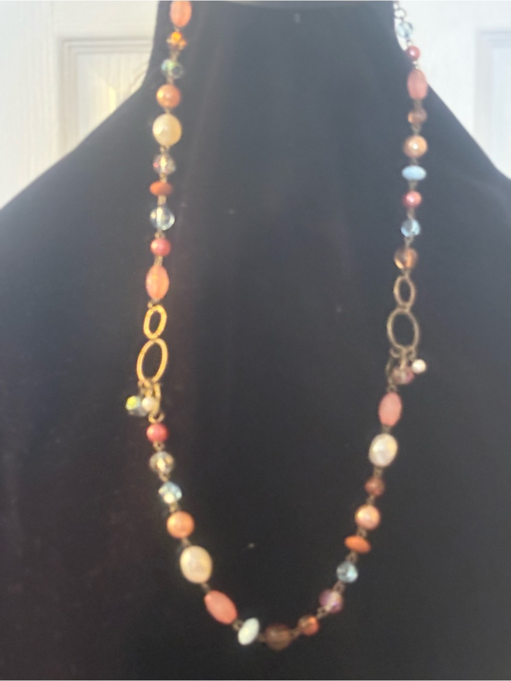 Multi-Color Beaded Women's Necklace - Pink & Coral Accents